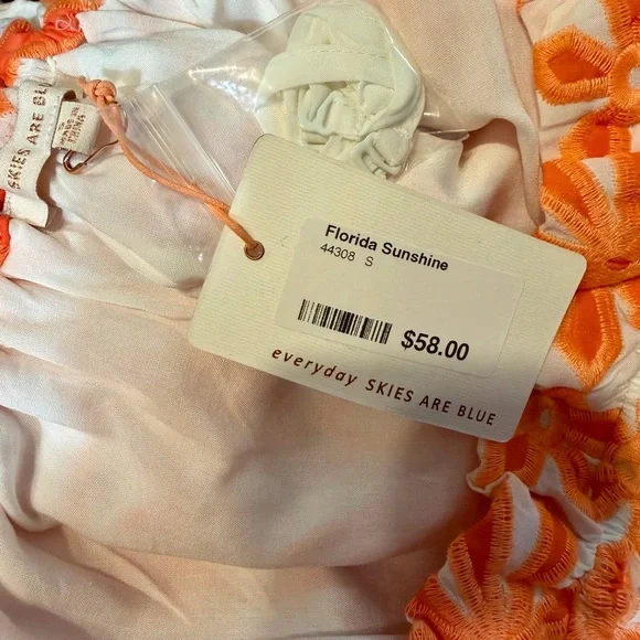 Skies Are Blue Orange Embroidered Off-Shoulder Top Small NWT - Picture 6 of 8